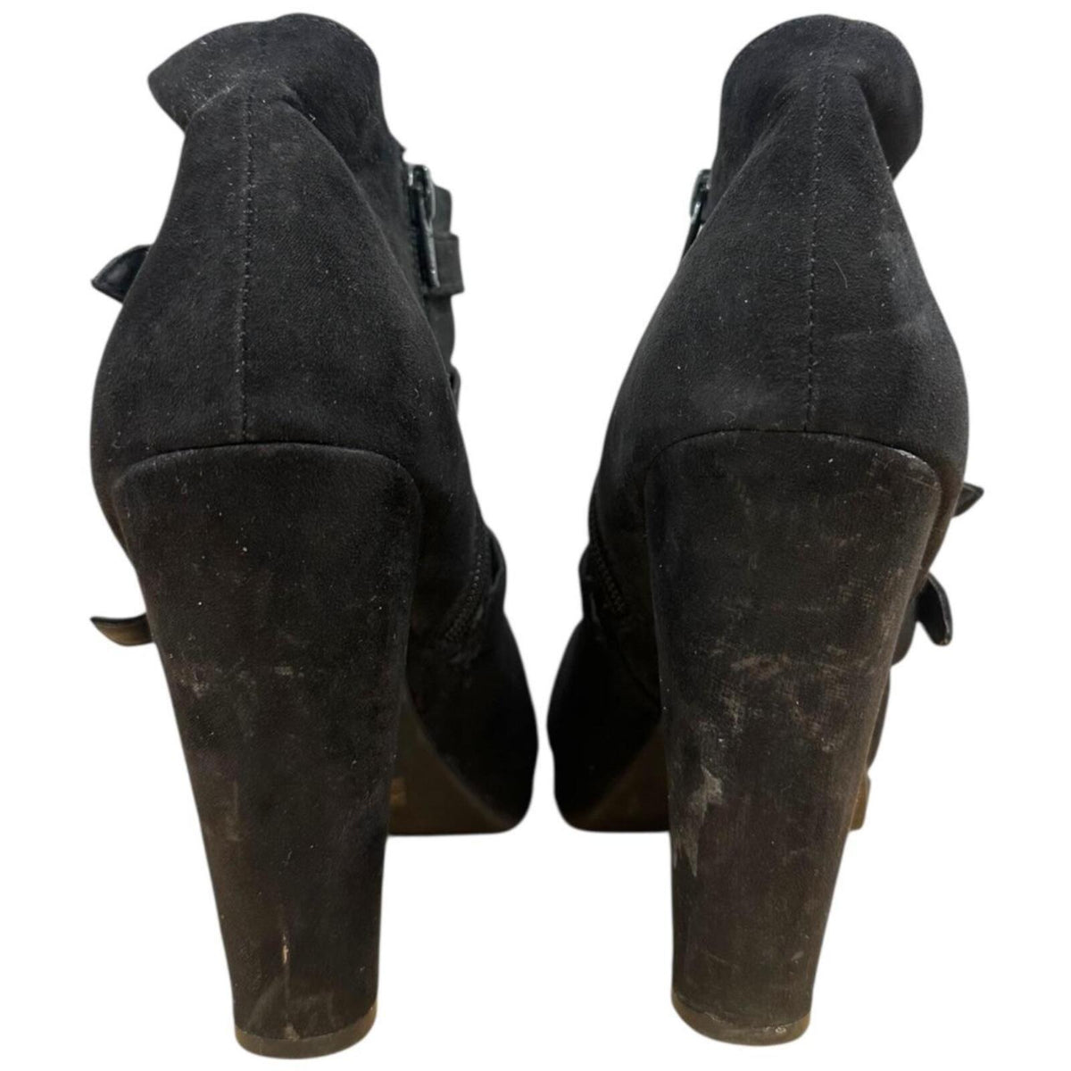 Report Rachael Black Faux Suede Ankle Booties with Silver Buckle Straps
