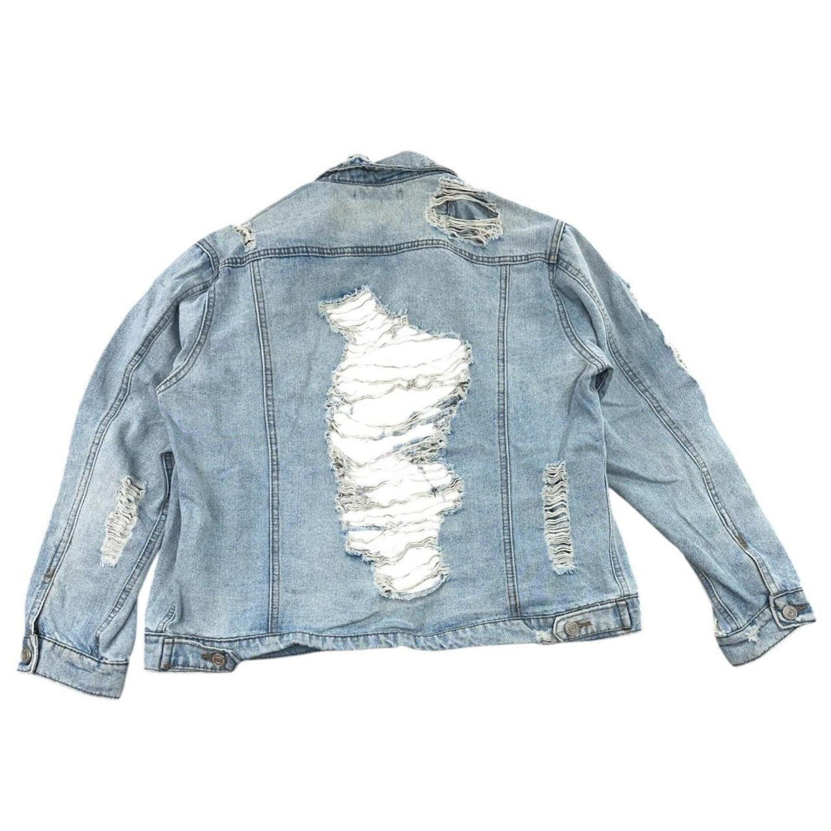 Charlotte Russe Heavy Distressed Light Wash Denim Jacket with Distressed Back