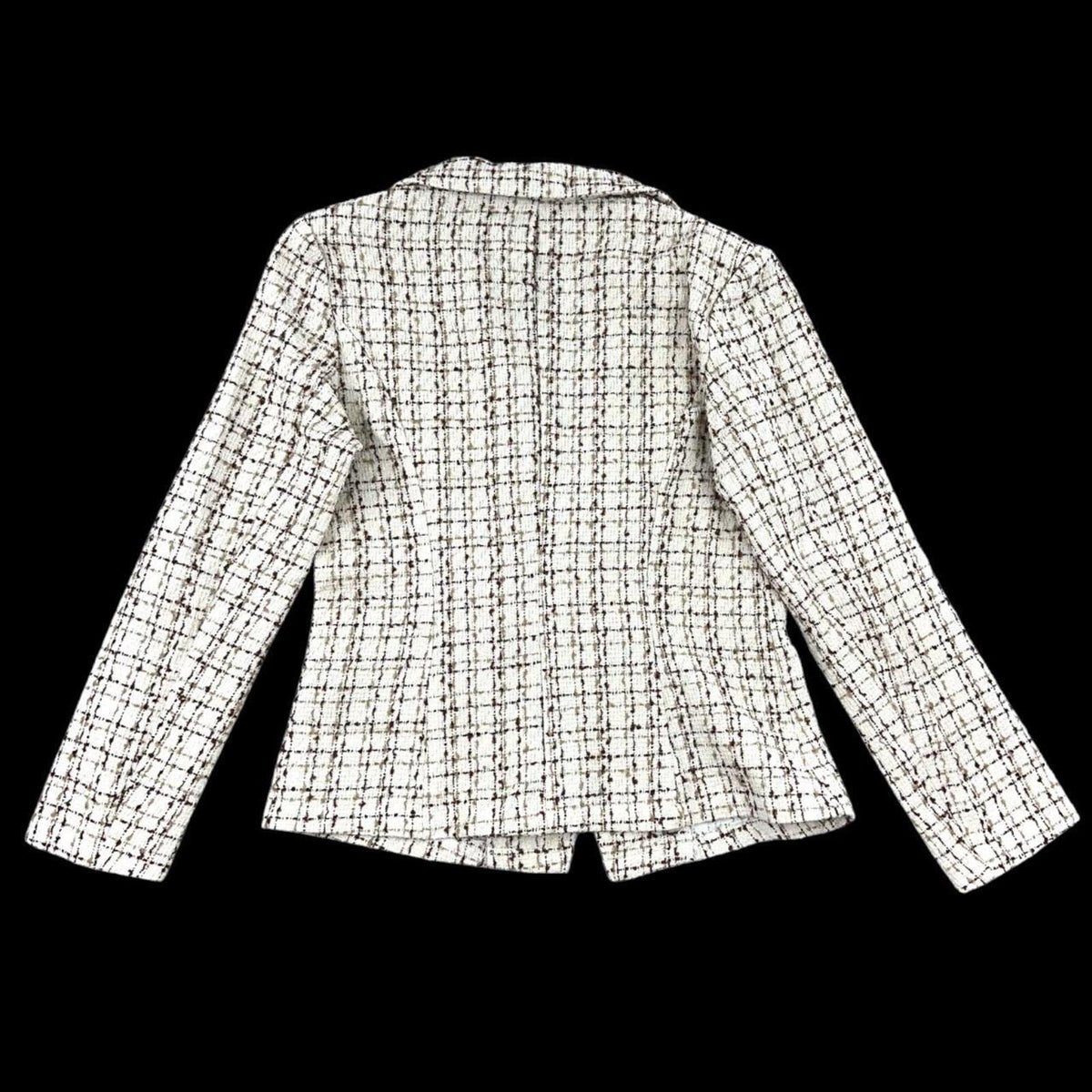 SHEIN Cream and Brown Tweed Double Breasted Blazer with Gold Buttons
