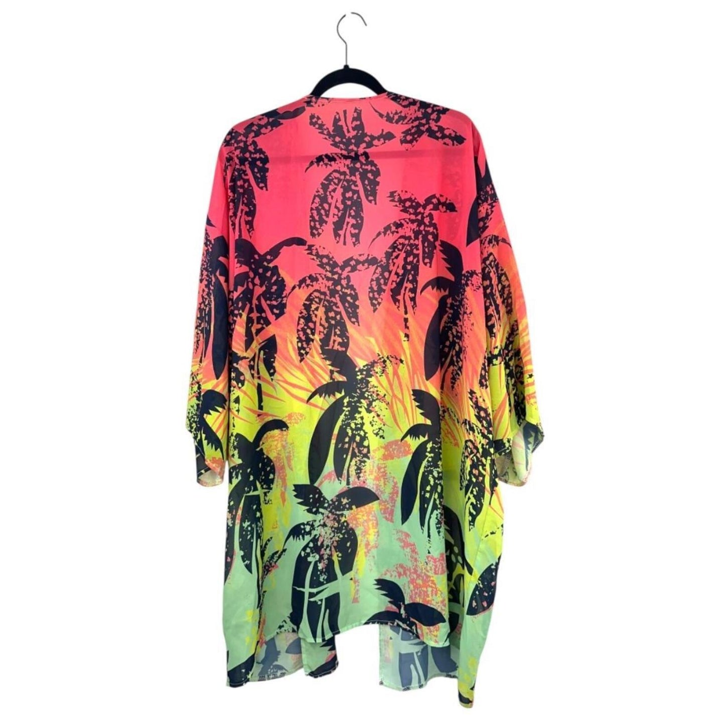 Other Tropical Palm Tree Print Kimono Cardigan Lightweight Chiffon Cover Up